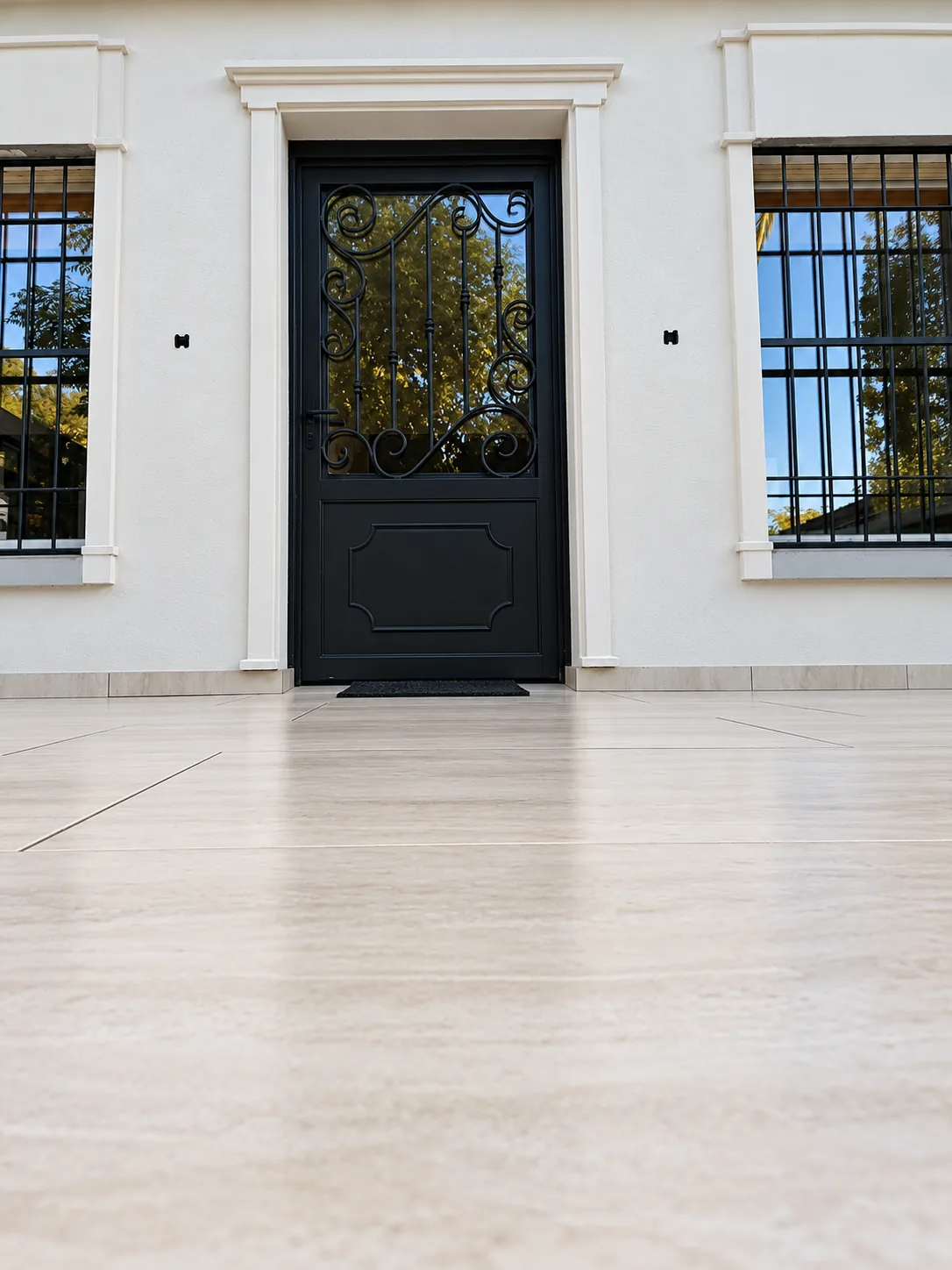 Puerta de herrería y piso de porcelanato terminados por MJ Construcciones